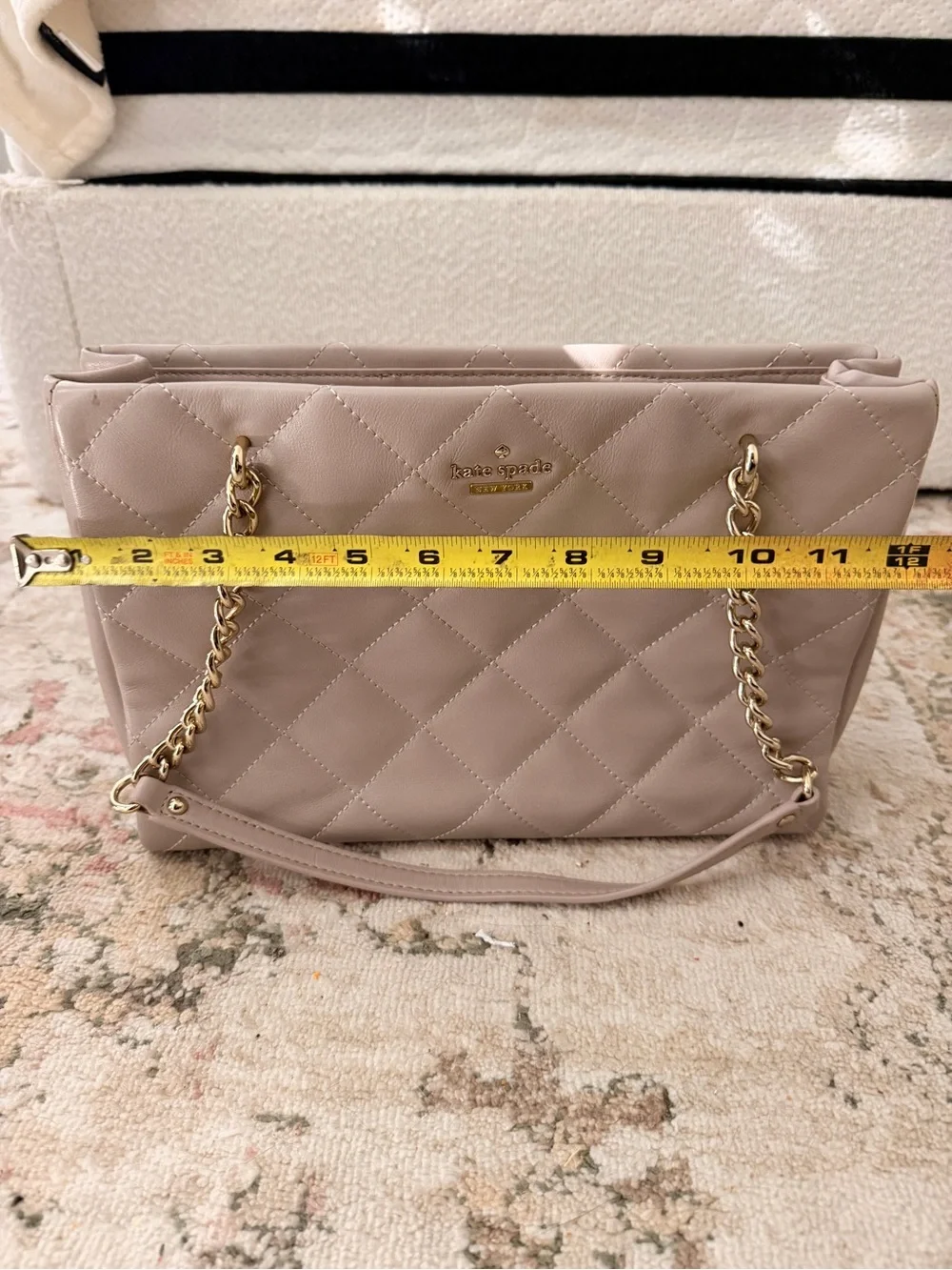 kate spade Quilted Leather Chain-Handle Shoulder Tote in Taupe
